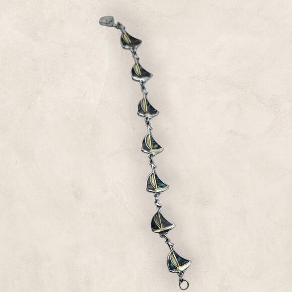 Shell Abalone Inlay Sailboat Silver Bracelet - Picture 6 of 6